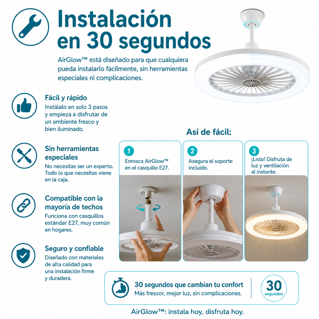🌀 AirGlow™ - Ventilador + Luz LED 2 en 1
