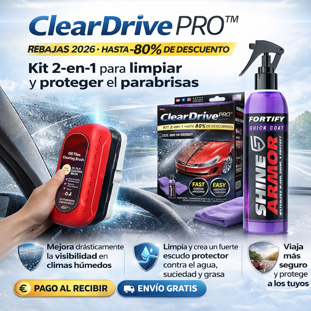 ClearDrive PRO™ Kit 2-en-1 para limpiar y proteger el parabrisas Más visibilidad, menos reflejos y conducción más segura