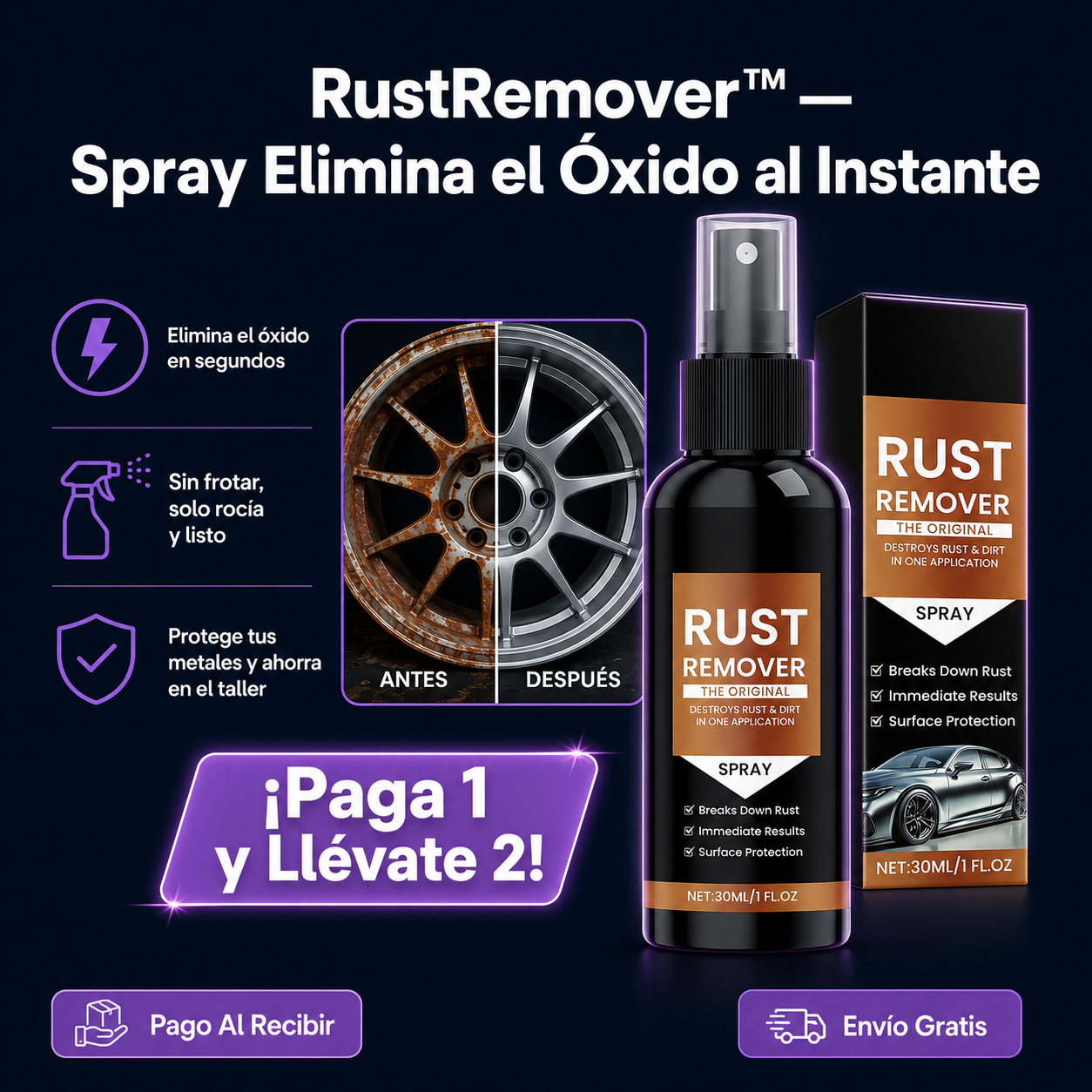 RustRemover™ - Spray Elimina el Óxido al Instante + ¡Paga 1 y Llévate 2! SOLO HOY + ENVÍO GRATIS 🔥