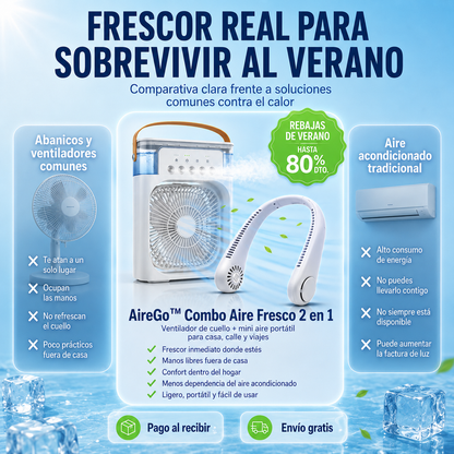 ❄️ AireGo™ Combo Aire Fresco 2 en 1: Ventilador de Cuello + Mini Aire Portátil SOLO POR HOY!🔥