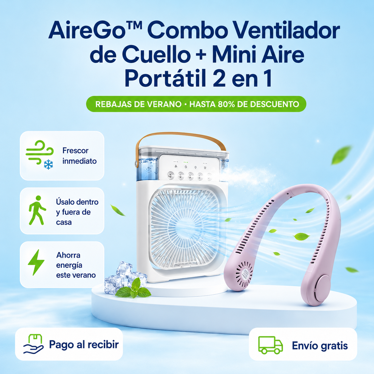 ❄️ AireGo™ Combo Aire Fresco 2 en 1: Ventilador de Cuello + Mini Aire Portátil SOLO POR HOY!🔥