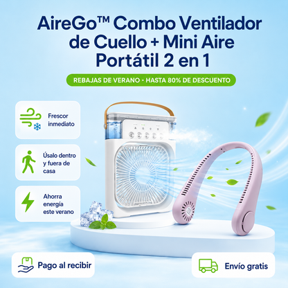 ❄️ AireGo™ Combo Aire Fresco 2 en 1: Ventilador de Cuello + Mini Aire Portátil SOLO POR HOY!🔥