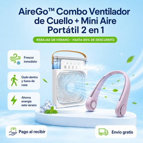 ❄️ AireGo™ Combo Aire Fresco 2 en 1: Ventilador de Cuello + Mini Aire Portátil SOLO POR HOY!🔥