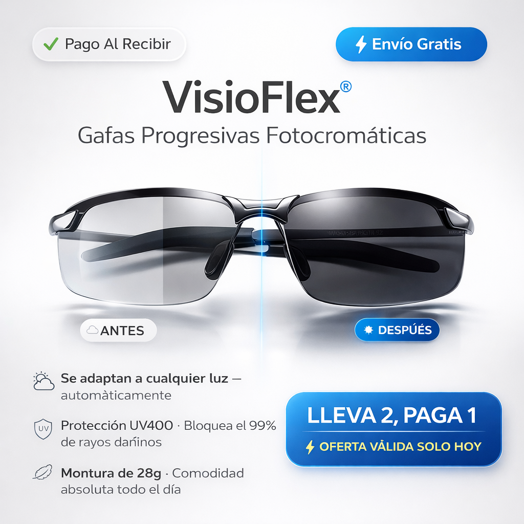 VisioFlex® Gafas Progresivas Fotocromáticas +¡Paga 1 y Llévate 2!+ Funda de Cuero para Gafa REGALO + SOLO HOY 🔥