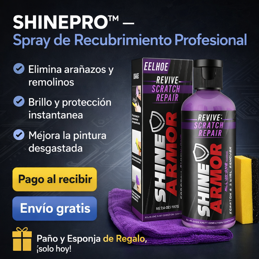 SHINEPRO™ – Spray de Recubrimiento Profesional + ¡Llévate Paño y Esponja de Regalo HOY!