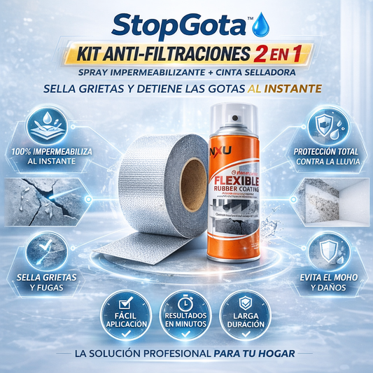 StopGota™- Kit Anti-Filtraciones 2 en 1 (Spray Impermeabilizante + Cinta Selladora) ¡Oferta Solo por Hoy! 🔥