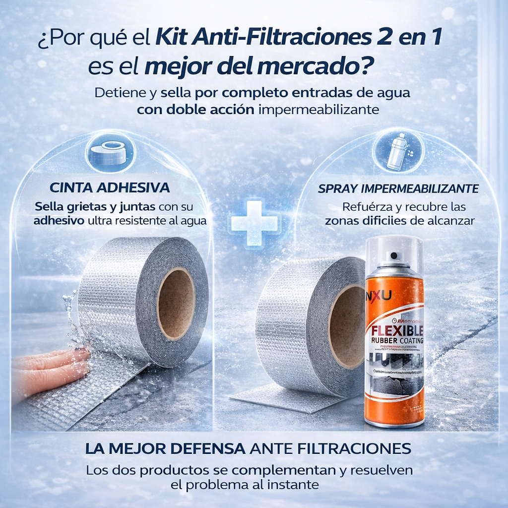 StopGota™- Kit Anti-Filtraciones 2 en 1 (Spray Impermeabilizante + Cinta Selladora) ¡Oferta Solo por Hoy! 🔥