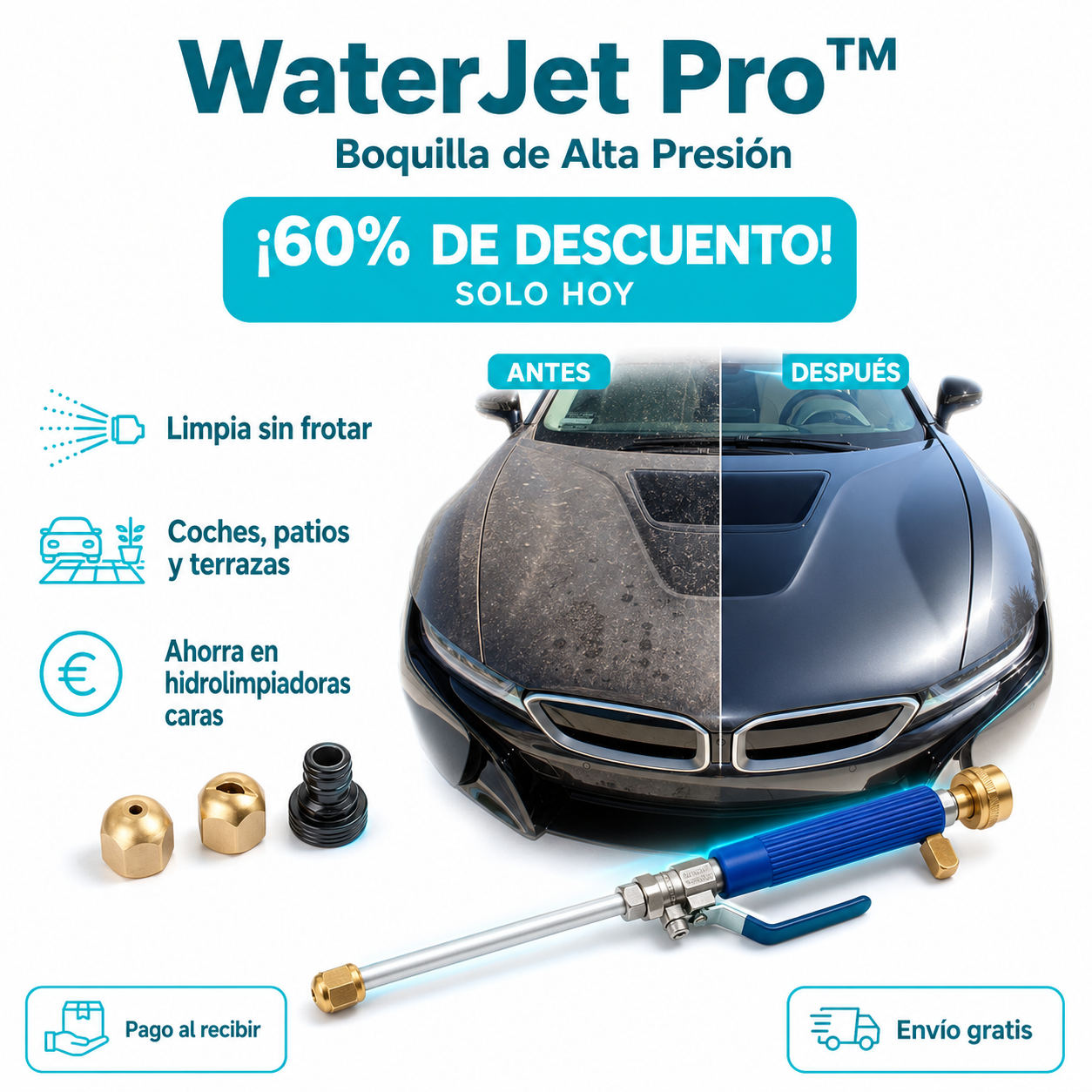 ✨ WaterJet Pro™ - Boquilla de Alta Presión + ¡60% DE DESCUENTO SOLO HOY! - Limpia Patios, Coches y Terrazas Rápido