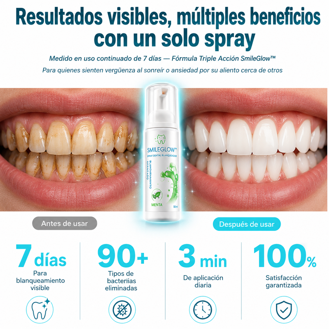 🦷 SmileGlow™ - Spray Dental Blanqueador + ¡Paga 1 y Llévate 2! SOLO HOY 🔥