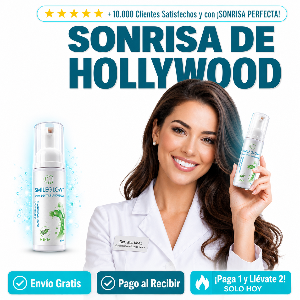 🦷 SmileGlow™ - Spray Dental Blanqueador + ¡Paga 1 y Llévate 2! SOLO HOY 🔥