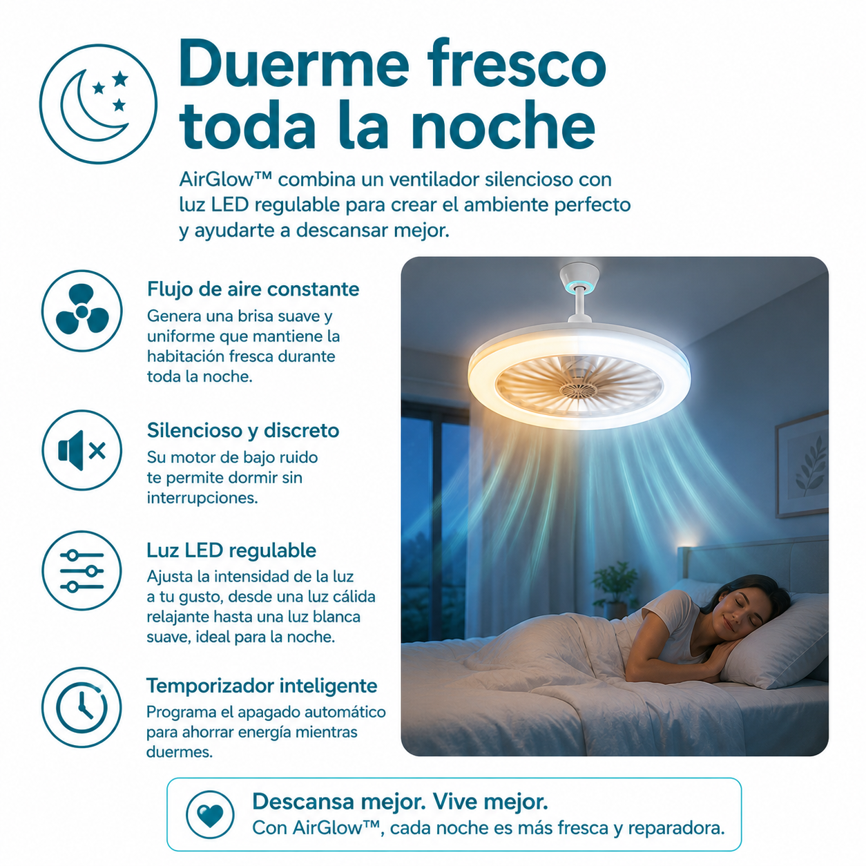 🌀 AirGlow™ - Ventilador + Luz LED 2 en 1