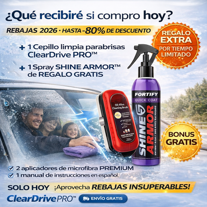 ClearDrive PRO™ Kit 2-en-1 para limpiar y proteger el parabrisas Más visibilidad, menos reflejos y conducción más segura