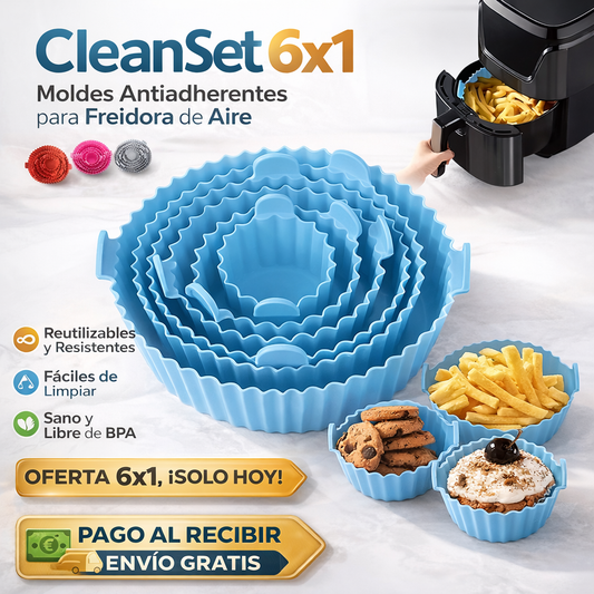CleanSet 6x1 PROMO™ Moldes Antiadherentes de Silicona para Freidora de Aire