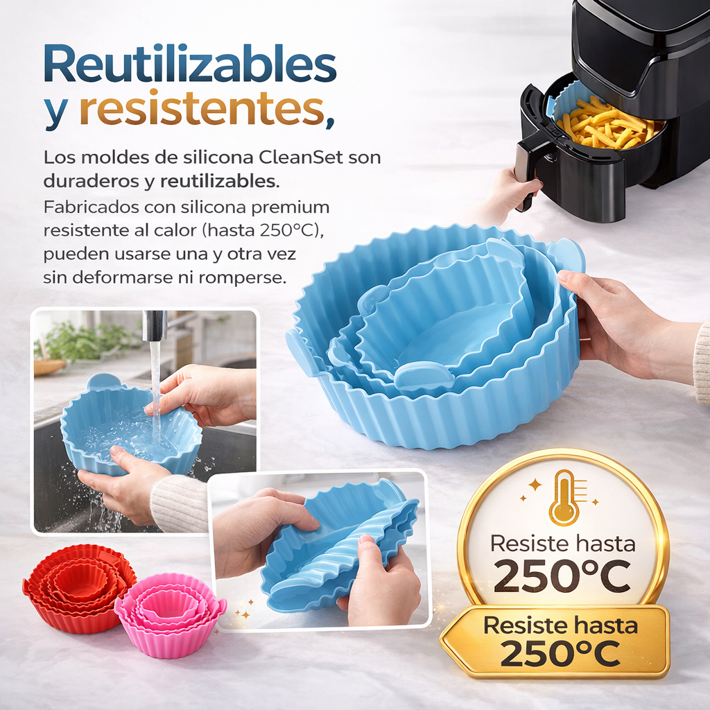 CleanSet 6x1 PROMO™ Moldes Antiadherentes de Silicona para Freidora de Aire