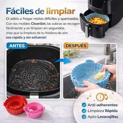 CleanSet 6x1 PROMO™ Moldes Antiadherentes de Silicona para Freidora de Aire