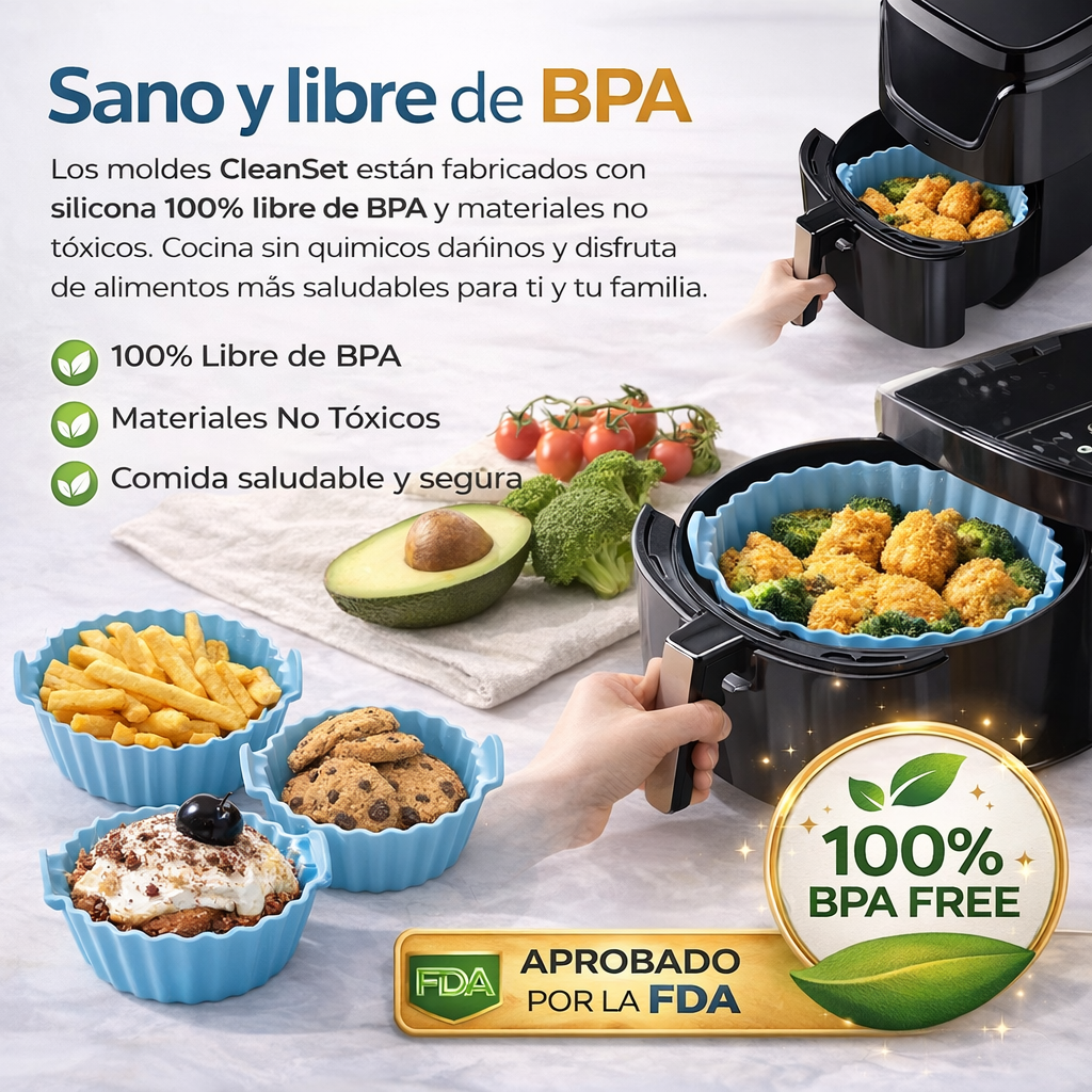 CleanSet 6x1 PROMO™ Moldes Antiadherentes de Silicona para Freidora de Aire