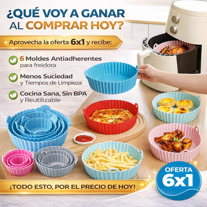 CleanSet 6x1 PROMO™ Moldes Antiadherentes de Silicona para Freidora de Aire