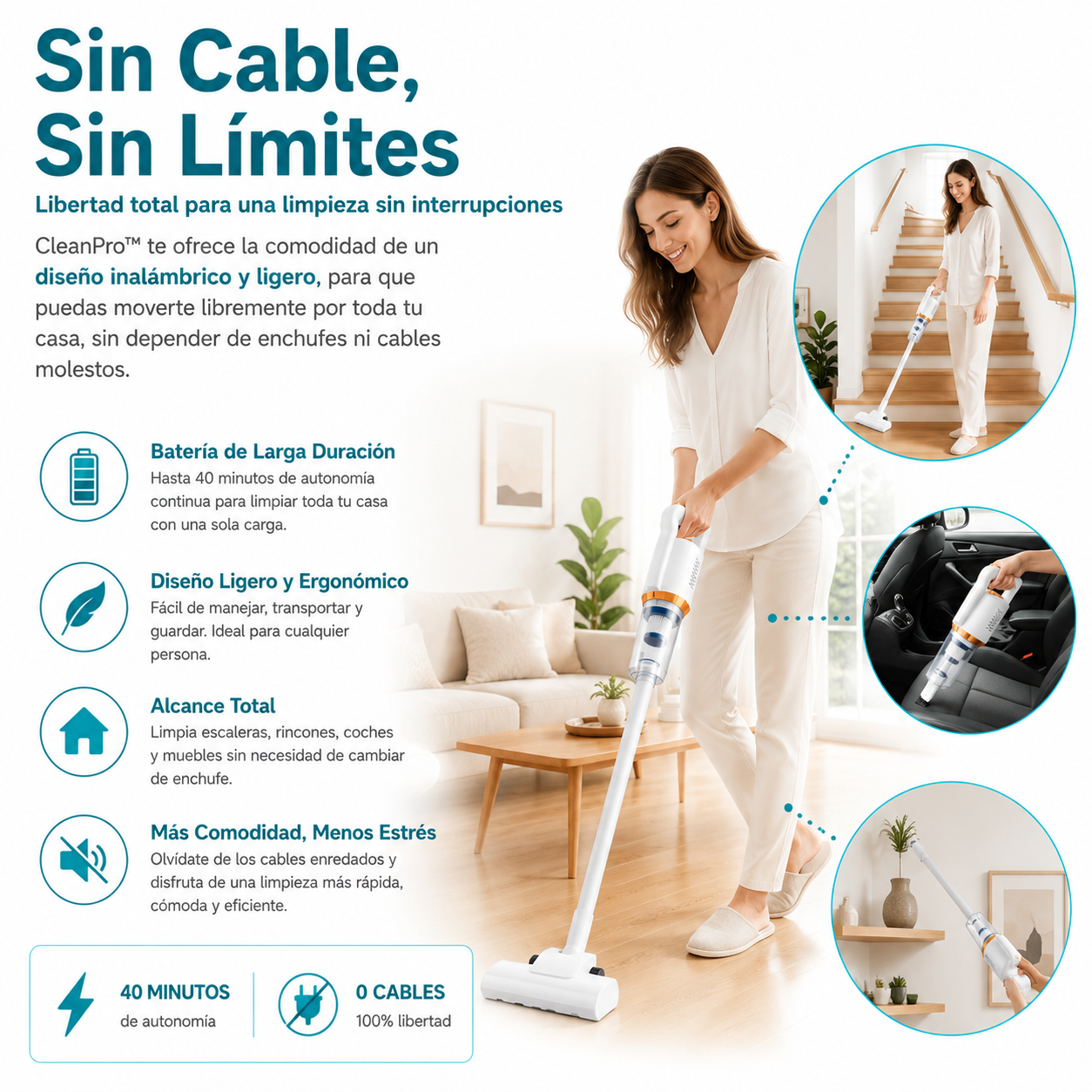 ✨CleanPro™- Aspirador Inalámbrico 120W + ¡80% DE DESCUENTO SOLO HOY - Tu Hogar Siempre Impecable
