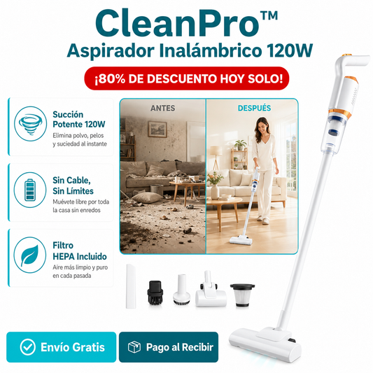 ✨CleanPro™- Aspirador Inalámbrico 120W + ¡80% DE DESCUENTO SOLO HOY - Tu Hogar Siempre Impecable